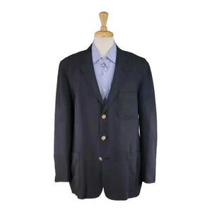 McKenzie Tribe Navy Blue Linen-Viscose Patch Pocket Blazer Jacket 44R
